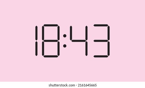 Digital clock close up displaying 18:43 o'clock, simple flat black icon vector eps 10