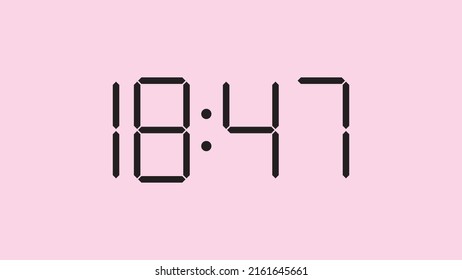 Digital clock close up displaying 18:47 o'clock, simple flat black icon vector eps 10