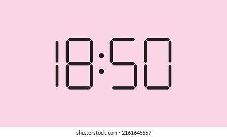 Digital clock close up displaying 18:50 o'clock, simple flat black icon vector eps 10