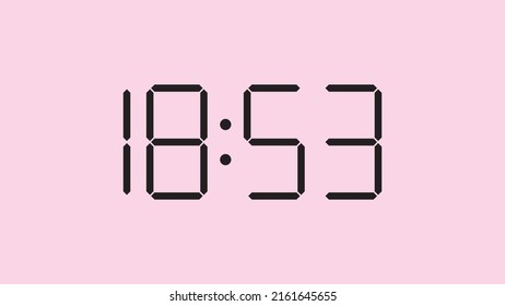 Cierre del reloj digital mostrando las 18:53 en punto, sencillo icono plano negro vector eps 10