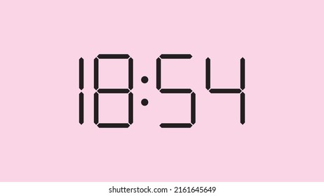 Digital clock close up displaying 18:54 o'clock, simple flat black icon vector eps 10
