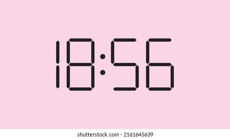 Digital clock close up displaying 18:56 o'clock, simple flat black icon vector eps 10