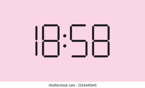 Digital clock close up displaying 18:58 o'clock, simple flat black icon vector eps 10