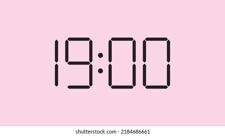 Digital clock close up displaying 19:00 o'clock, simple flat black icon vector eps 10