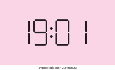 Digital clock close up displaying 19:01 o'clock, simple flat black icon vector eps 10