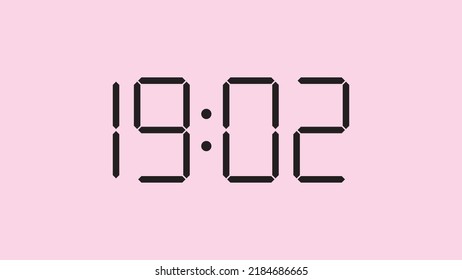 Digital clock close up displaying 19:02 o'clock, simple flat black icon vector eps 10