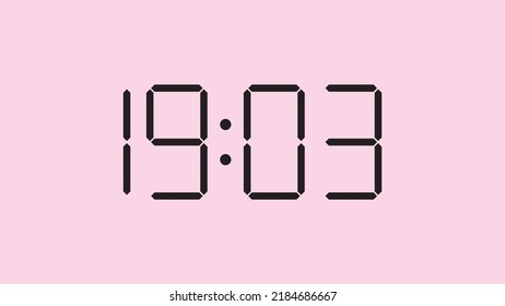 Digital clock close up displaying 19:03 o'clock, simple flat black icon vector eps 10