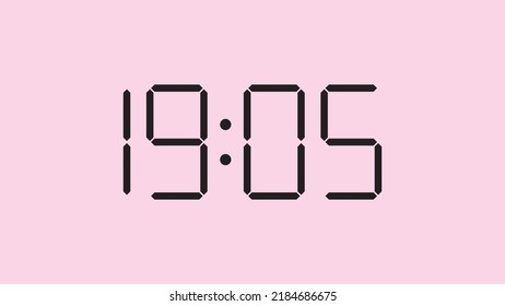 Digital clock close up displaying 19:05 o'clock, simple flat black icon vector eps 10