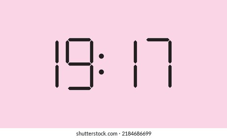 Digital clock close up displaying 19:17 o'clock, simple flat black icon vector eps 10