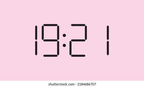 Digital clock close up displaying 19:21 o'clock, simple flat black icon vector eps 10