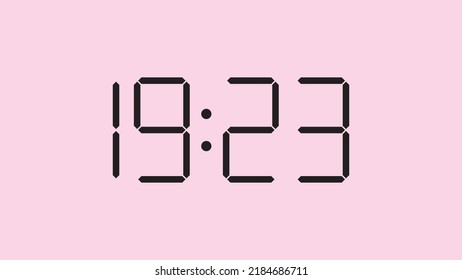 Digital clock close up displaying 19:23 o'clock, simple flat black icon vector eps 10