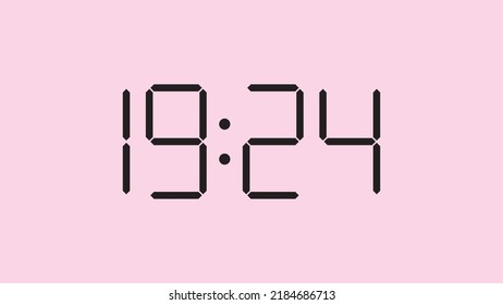 Digital clock close up displaying 19:24 o'clock, simple flat black icon vector eps 10