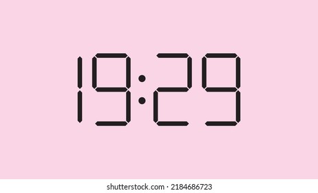 Digital clock close up displaying 19:29 o'clock, simple flat black icon vector eps 10