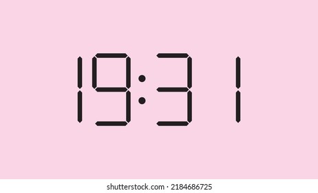 Digital clock close up displaying 19:31 o'clock, simple flat black icon vector eps 10