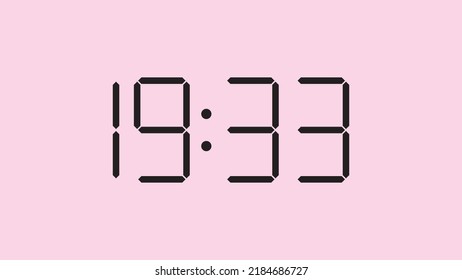 Digital clock close up displaying 19:33 o'clock, simple flat black icon vector eps 10