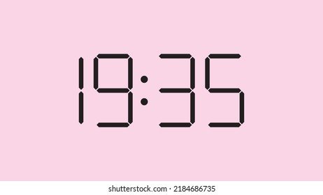 Digital clock close up displaying 19:35 o'clock, simple flat black icon vector eps 10
