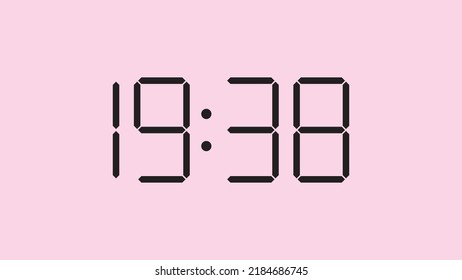 Digital clock close up displaying 19:38 o'clock, simple flat black icon vector eps 10