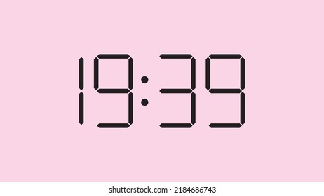 Digital clock close up displaying 19:39 o'clock, simple flat black icon vector eps 10