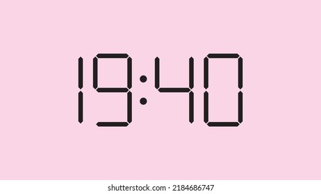 Digital clock close up displaying 19:40 o'clock, simple flat black icon vector eps 10