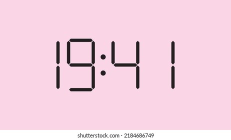 Digital clock close up displaying 19:41 o'clock, simple flat black icon vector eps 10
