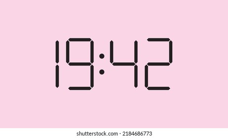 Digital clock close up displaying 19:42 o'clock, simple flat black icon vector eps 10