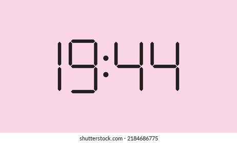 Digital clock close up displaying 19:44 o'clock, simple flat black icon vector eps 10