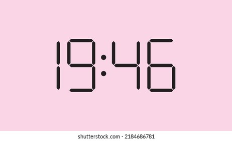 Digitale Uhr, Nahaufnahme mit 19:46 Uhr, einfaches, flaches, schwarzes Symbol, Vektorgrafik eps10