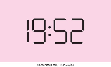 Digital clock close up displaying 19:52 o'clock, simple flat black icon vector eps 10