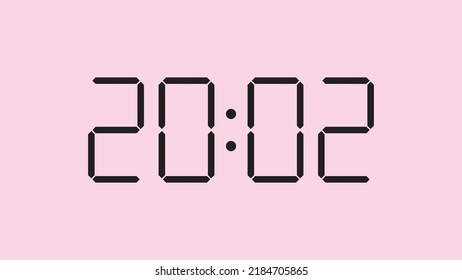 Digital clock close up displaying 20:02 o'clock, simple flat black icon vector eps 10