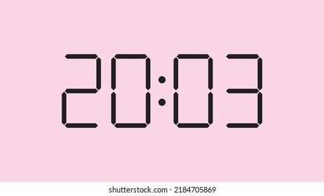 Digital clock close up displaying 20:03 o'clock, simple flat black icon vector eps 10