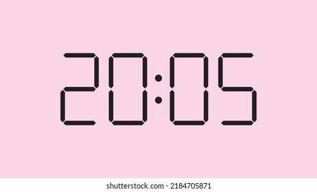 Digital clock close up displaying 20:05 o'clock, simple flat black icon vector eps 10