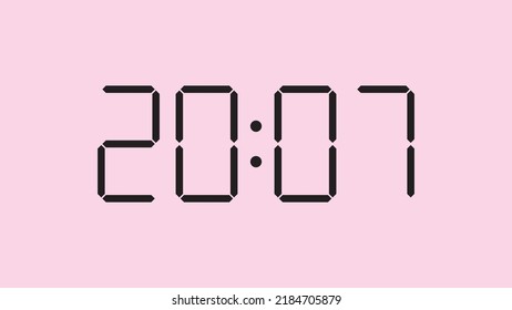 Digital clock close up displaying 20:07 o'clock, simple flat black icon vector eps 10