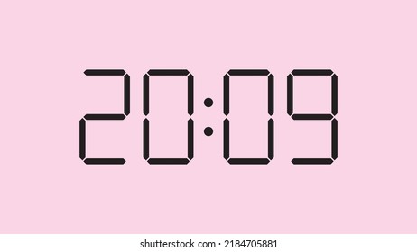 Digital clock close up displaying 20:09 o'clock, simple flat black icon vector eps 10