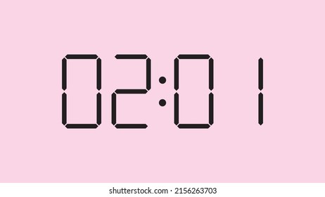 Digital clock close up displaying 2:01 o'clock, am or pm, simple flat black icon vector eps 10