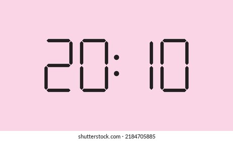 Digital clock close up displaying 20:10 o'clock, simple flat black icon vector eps 10