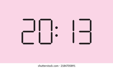 Digital clock close up displaying 20:13 o'clock, simple flat black icon vector eps 10