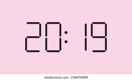 Digital clock close up displaying 20:19 o'clock, simple flat black icon vector eps 10