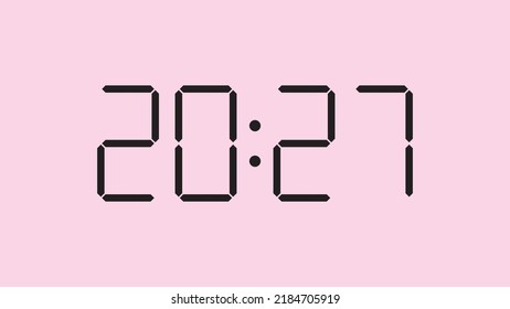 Digital clock close up displaying 20:27 o'clock, simple flat black icon vector eps 10