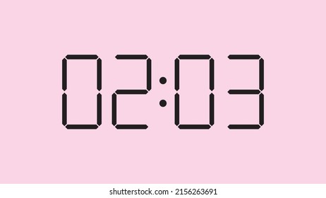 Digital clock close up displaying 2:03 o'clock, am or pm, simple flat black icon vector eps 10
