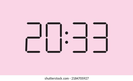 Digital clock close up displaying 20:33 o'clock, simple flat black icon vector eps 10