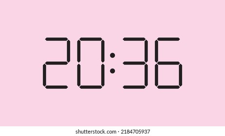 Digital clock close up displaying 20:36 o'clock, simple flat black icon vector eps 10