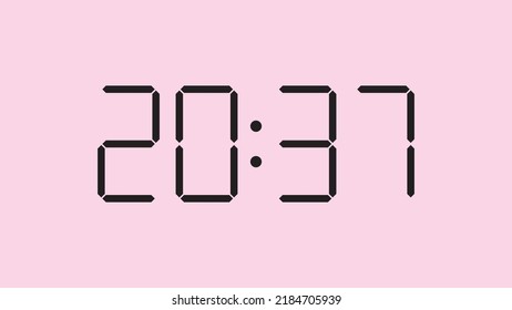 Cierre del reloj digital mostrando las 20:37 en punto, sencillo icono plano negro vector eps 10