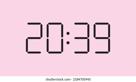 Digital clock close up displaying 20:39 o'clock, simple flat black icon vector eps 10