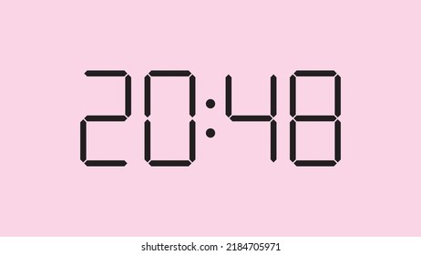 Digital clock close up displaying 20:48 o'clock, simple flat black icon vector eps 10