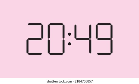 Digital clock close up displaying 20:49 o'clock, simple flat black icon vector eps 10