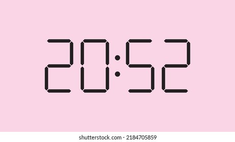 Digital clock close up displaying 20:52 o'clock, simple flat black icon vector eps 10