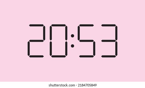 Digital clock close up displaying 20:53 o'clock, simple flat black icon vector eps 10