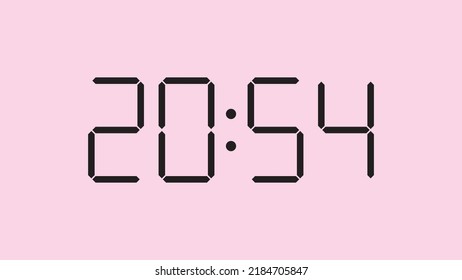 Cierre del reloj digital mostrando 20:54 en punto, sencillo icono plano negro vector eps 10