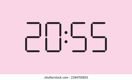 Digital clock close up displaying 20:55 o'clock, simple flat black icon vector eps 10