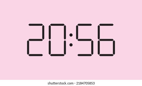 Cierre del reloj digital mostrando las 20:56 en punto, sencillo icono plano negro vector eps 10